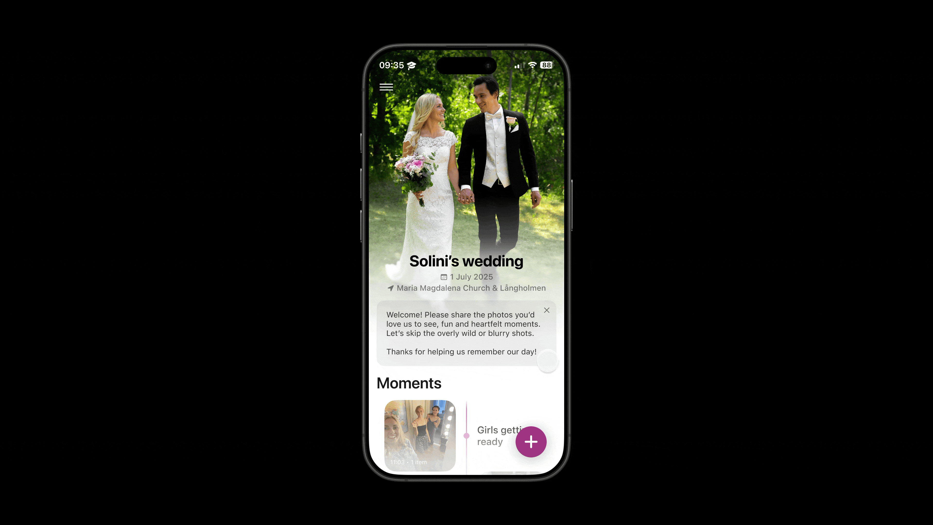Moments app - A collaborative wedding memory timeline