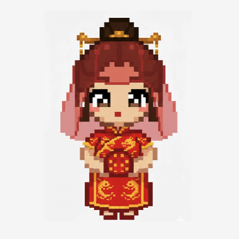 Illustration of a bride with red dress