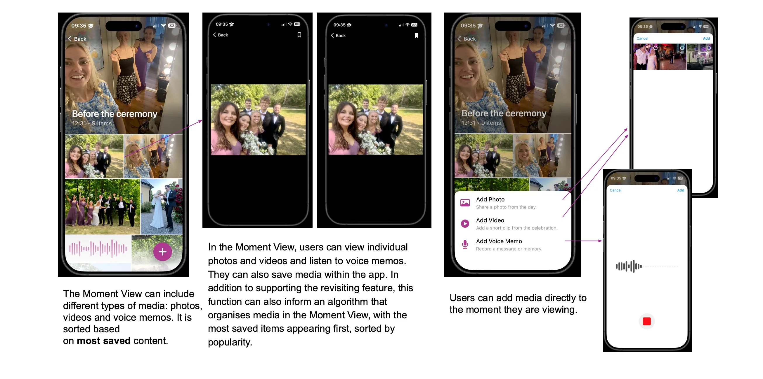 Moments app - Moment view with multimodal content