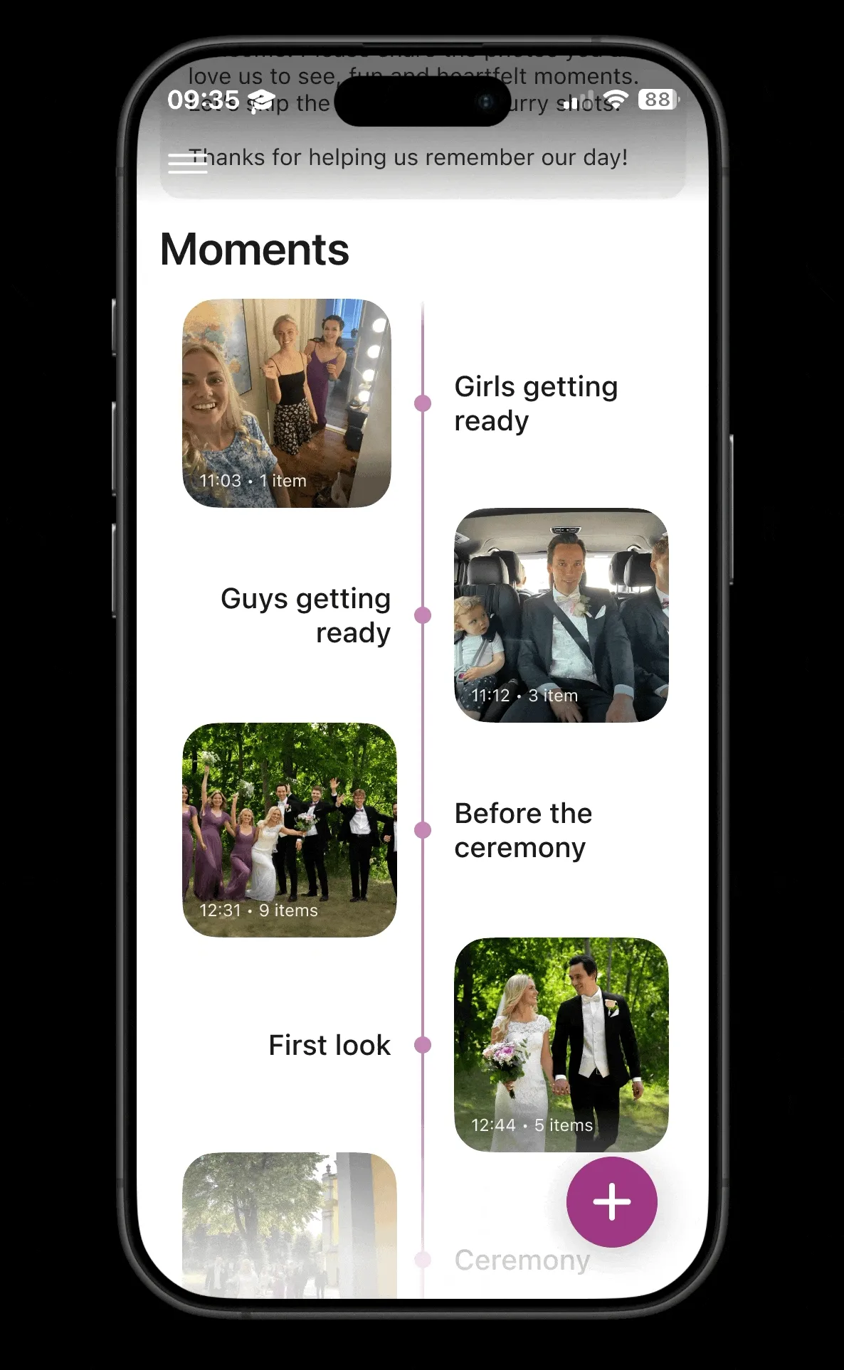 Moments app - Timeline view and navigation